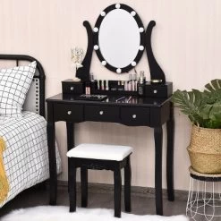 Costway Vanity Table Set W/10 Light Bulbs And Touch Switch Makeup Dressing Table -Baxton Studio Store GUEST 015a0602 862f 4664 b679 c87e749a0e56