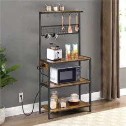 Yaheetech 67.5" H Baker’s Rack With Power Outlet For Kitchen Storage, Rustic Brown