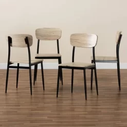 4pc Honore Wood And Metal Dining Chair Set Light Brown/Black - Baxton Studio -Baxton Studio Store GUEST 027cee15 274e 4b03 bb15 09863401e059