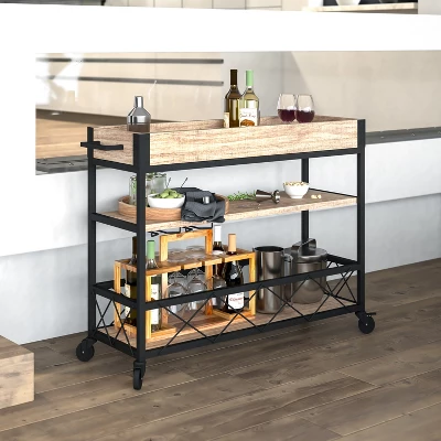 Emma And Oliver Light Oak Wood Kitchen Bar Cart, Stemware Rack And Locking Casters 3 Emma And Oliver Light Oak Wood Kitchen Bar Cart, Stemware Rack And Locking Casters