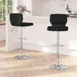 Merrick Lane Set Of Two Swivel Bar Stools With Vertical Stitched Back And Adjustable Chrome Base With Footrest
