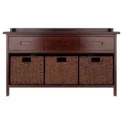 4pc Adriana Storage Bench With Baskets Walnut - Winsome