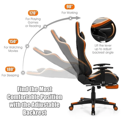 Costway Massage Gaming Chair Reclining Racing Chair With Lumbar Support &Footrest Orange 8 Costway Massage Gaming Chair Reclining Racing Chair With Lumbar Support &Footrest Orange - Image 6