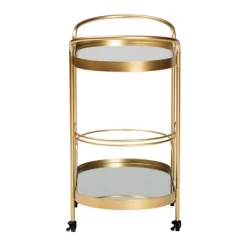 Kamal Glam Brushed Metal And Mirrored Glass 2 Tier Mobile Wine Bar Cart Gold - Baxton Studio -Baxton Studio Store GUEST 06d671cf b6ac 4fe7 a60f 6a94ab47a474