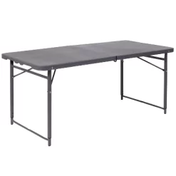 Emma And Oliver 4-Foot Height Adjustable Bi-Fold Dark Gray Plastic Folding Table With Handle -Baxton Studio Store GUEST 0922bb0b f5d2 4c23 8d2d a84f7e7ec737