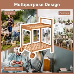 Costway 2-Tier Acacia Rolling Kitchen Trolley Cart Dining Serving Cart Outdoor W/ Wheels -Baxton Studio Store GUEST 09f48bd3 9183 4d43 9305 a7ecbb1676c6