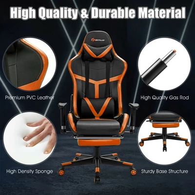 Costway Massage Gaming Chair Reclining Racing Chair With Lumbar Support &Footrest Orange 10 Costway Massage Gaming Chair Reclining Racing Chair With Lumbar Support &Footrest Orange - Image 8
