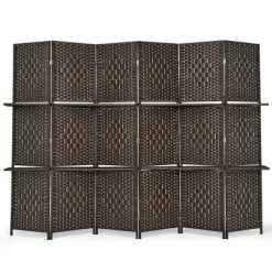 Costway 6 Panel Folding Room Divider 6Ft Weave Fiber Screen W/ 2 Display Shelves -Baxton Studio Store GUEST 0ab0c4a4 dc48 470f 93be ba6c69b6cee8