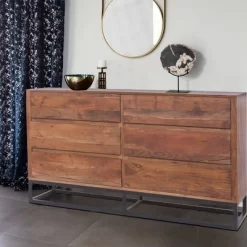 Wooden Dresser Or Display Unit With Metal Base Brown And Black - The Urban Port -Baxton Studio Store GUEST 0b317b5a 5d71 4d43 9b94 10a23dd5a9ff