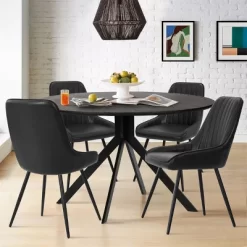 43'' Jones Solid Black Grain Round Dining Table With 4 Upholstered Faux Leather Tiny Armchairs With Metal Legs-The Pop Maison 16 43'' Jones Solid Black Grain Round Dining Table With 4 Upholstered Faux Leather Tiny Armchairs With Metal Legs-The Pop Maison -Baxton Studio Store GUEST 0bebe087 7b55 4c59 8842 7fa87b53c2c1