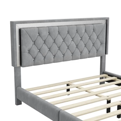 Queen Size Velvet Upholstered Platform Bed Frame With LED Lights And Tufted Headboard-ModernLuxe 8 Queen Size Velvet Upholstered Platform Bed Frame With LED Lights And Tufted Headboard-ModernLuxe - Image 6