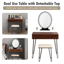 Costway Vanity Makeup Dressing Table W/ 3 Lighting Modes Mirror Touch Switch RusticCoffee -Baxton Studio Store GUEST 1011b8cb 3d80 4bb0 9ce8 7a9270bb9ee1