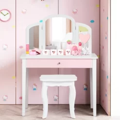 Costway Kids Vanity Set Princess Makeup Dressing Play Table Set W/Mirror White Pink 18 Costway Kids Vanity Set Princess Makeup Dressing Play Table Set W/Mirror White Pink -Baxton Studio Store GUEST 119a6637 0d33 4ff4 a83c ec7fb68a3db5