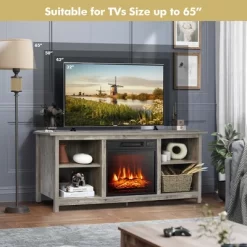Costway 58'' 2-Tier Fireplace TV Stand W/18'' Electric Fireplace Up To 65'' Grey -Baxton Studio Store GUEST 12529bdf f141 40d3 b612 23a8a68f94f9