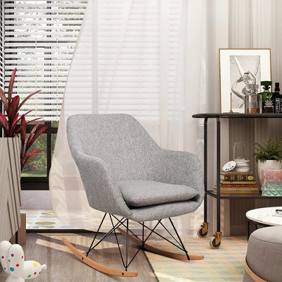Costway Rocking Chair Fabric Rocker Upholstered Single Sofa Chair Accent Armchair Grey 5 Costway Rocking Chair Fabric Rocker Upholstered Single Sofa Chair Accent Armchair Grey - Image 3