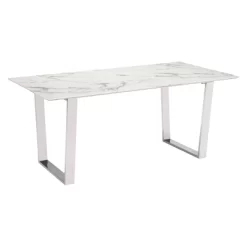 Modern Rectangular Faux Marble Dining Table - Stone, Brushed Stainless Steel - ZM Home