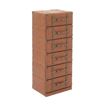 Traditional Faux Leather 6 Drawer Chest Camel Brown - Olivia & May 9 Traditional Faux Leather 6 Drawer Chest Camel Brown - Olivia & May - Image 7