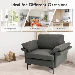 Costway Modern Linen Fabric Accent Armchair Upholstered Single Sofa W/ Metal Legs Grey 13 Costway Modern Linen Fabric Accent Armchair Upholstered Single Sofa W/ Metal Legs Grey -Baxton Studio Store GUEST 16e7a285 e2f2 491f 84d7 6cf40defc4f9