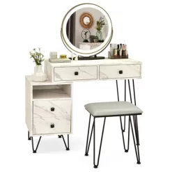 Costway Vanity Table Stool Set Dimmer LED Mirror Large Storage Cabinet Drawer Walnut BlackBrownWhite -Baxton Studio Store GUEST 18debb26 a891 48c4 98c2 c0e29f649632