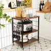 Tangkula Kitchen Baker's Rack 3-Tier Microwave Cart With Wheels&10 Hooks Rustic Brown/Maple/Vintage/Nut Brown -Baxton Studio Store GUEST 190d9e9c 955b 48f0 90d8 3a6a24979cb7