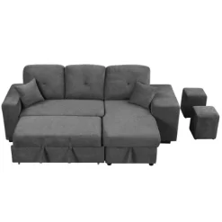 95" Pull Out Sleeper Sofa, Reversible L-Shape Sectional Couch With Storage Chaise And 2 Stools-ModernLuxe -Baxton Studio Store GUEST 19475514 199f 4253 a099 74c5cddc0c85