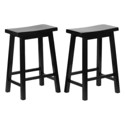 PJ Wood Classic Saddle-Seat 24" Tall Kitchen Counter Stools For Homes, Dining Spaces, And Bars W/Backless Seats, 4 Square Legs, Black (Set Of 10)
