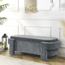 Karen- Large Storage Upholstered Linen Bench With Solid Wood Legs-Maison Boucle -Baxton Studio Store GUEST 1a3ff3f1 0040 4204 a117 c36d9526e3c5
