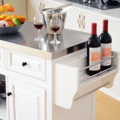 HOMCOM Rolling Kitchen Island On Wheels With Stainless Steel Top, Spice Rack & Drawers, Utility Portable Multi-Storage Cart On Wheels -Baxton Studio Store GUEST 1b2e2fa7 ceea 41e3 b5af 3c443acbeac2