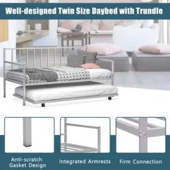 Costway Twin Metal Daybed With Roll Out Trundle Heavy Duty Frame Sofa Bed Set -Baxton Studio Store GUEST 1caa3675 c2df 4368 8eff f2569b1a3a3a