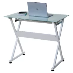 Ultramodern Glass Computer Desk, Pull-Out Keyboard, Steel Frame - OneSpace -Baxton Studio Store GUEST 1cc9cd18 51ff 4bb4 b436 d6ec65736a39