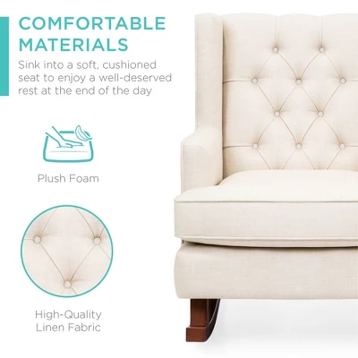 Best Choice Products Rocking Accent Chair, Tufted Upholstered Wingback For Home, Nursery W/ Wood Frame 5 Best Choice Products Rocking Accent Chair, Tufted Upholstered Wingback For Home, Nursery W/ Wood Frame - Image 3