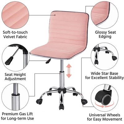 Yaheetech Velvet Low Back Armless Desk Chair Office Chair With Wheels 5 Yaheetech Velvet Low Back Armless Desk Chair Office Chair With Wheels - Image 3