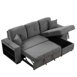 95" Pull Out Sleeper Sofa, Reversible L-Shape Sectional Couch With Storage Chaise And 2 Stools-ModernLuxe -Baxton Studio Store GUEST 1ee8c36d fe08 4d05 9f91 31779c19158f
