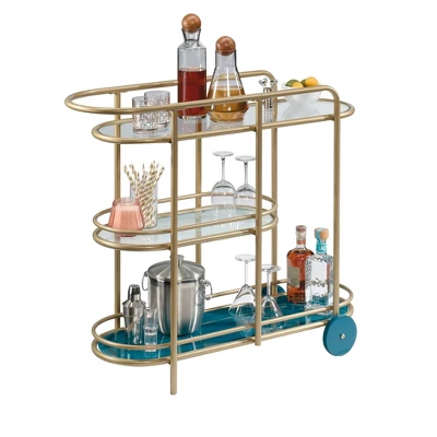Coral Cape Bar Cart With Metal And Glass Satin Gold - Sauder 3 Coral Cape Bar Cart With Metal And Glass Satin Gold - Sauder