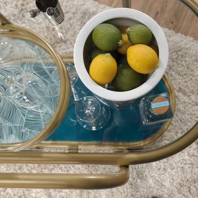 Coral Cape Bar Cart With Metal And Glass Satin Gold - Sauder 7 Coral Cape Bar Cart With Metal And Glass Satin Gold - Sauder - Image 5
