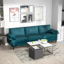 Costway Modern Modular Fabric 3-Seat Sofa Couch Living Room Furniture W/ Metal Legs BlueGrey
