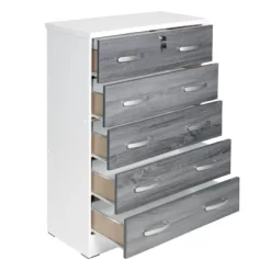 Better Home Products Cindy 5 Drawer Chest Wooden Dresser With Lock In White/Gray -Baxton Studio Store GUEST 2152c71b c277 4e17 8180 3729690c75ac