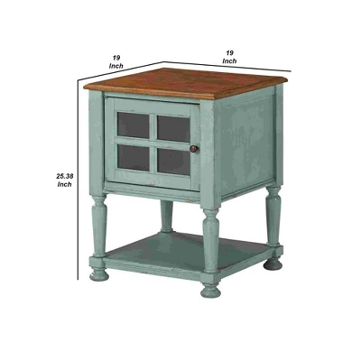 Lattice Door Front Wooden Accent Cabinet Brown/Teal - Benzara 6 Lattice Door Front Wooden Accent Cabinet Brown/Teal - Benzara - Image 4