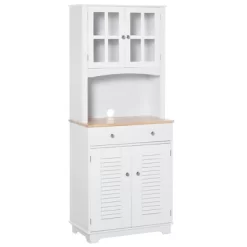 HOMCOM 67" Modern Buffet With Hutch, Louvered Kitchen Pantry Microwave Cabinet With Framed Glass Doors And 2 Drawers, White -Baxton Studio Store GUEST 222e08ab 4f68 4c38 97c6 37c8d6b86790