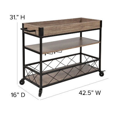 Emma And Oliver Light Oak Wood Kitchen Bar Cart, Stemware Rack And Locking Casters 5 Emma And Oliver Light Oak Wood Kitchen Bar Cart, Stemware Rack And Locking Casters - Image 3