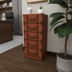 Traditional Faux Leather 5 Drawer Chest Camel Brown - Olivia & May -Baxton Studio Store GUEST 2448b51b 81e2 4bf7 aea2 9dfae241ac08