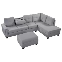 108" Reversible L-Shape Sectional Sofa Couch With Storage Ottoman-ModernLuxe -Baxton Studio Store GUEST 261f9c97 8361 42af a0f8 f1341f4386d7