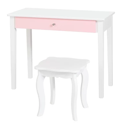 Costway Kids Vanity Set Princess Makeup Dressing Play Table Set W/Mirror White Pink 5 Costway Kids Vanity Set Princess Makeup Dressing Play Table Set W/Mirror White Pink - Image 3