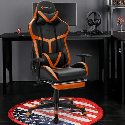 Costway Massage Gaming Chair Reclining Racing Chair With Lumbar Support &Footrest Orange 4 Costway Massage Gaming Chair Reclining Racing Chair With Lumbar Support &Footrest Orange - Image 2