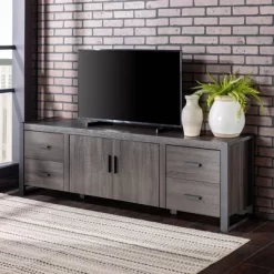 Modern Urban Industrial TV Stand For TVs Up To 80" Charcoal - Saracina Home