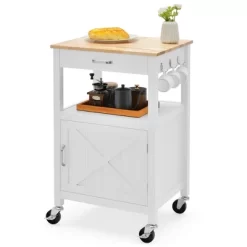 Tangkula Small Kitchen Island On Wheels Mobile Trolley Cart Barn Door Drawer Hooks -Baxton Studio Store GUEST 2f09559a 4100 4734 ab13 403e4f27bfca