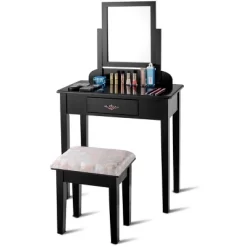 Costway Makeup Desk Vanity Dressing Table Square Stool 1 Large Black -Baxton Studio Store GUEST 2f86217b dc3d 42af a415 de92c8b91756