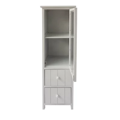 35.58" 2 Drawer Wooden Storage Cabinet With Glass Door And Round Knobs White - The Urban Port 6 35.58" 2 Drawer Wooden Storage Cabinet With Glass Door And Round Knobs White - The Urban Port - Image 4