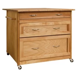 Wood 3 Drawer Kitchen Cart In Natural Birch Brown - Catskill Craftsmen