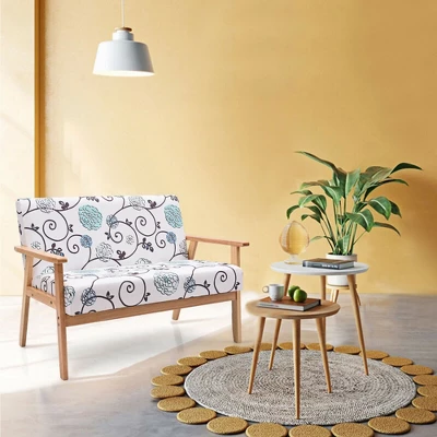 Costway Modern Fabric Loveseat Sofa Couch Upholstered 2-Seat Wood Armchair 5 Costway Modern Fabric Loveseat Sofa Couch Upholstered 2-Seat Wood Armchair - Image 3